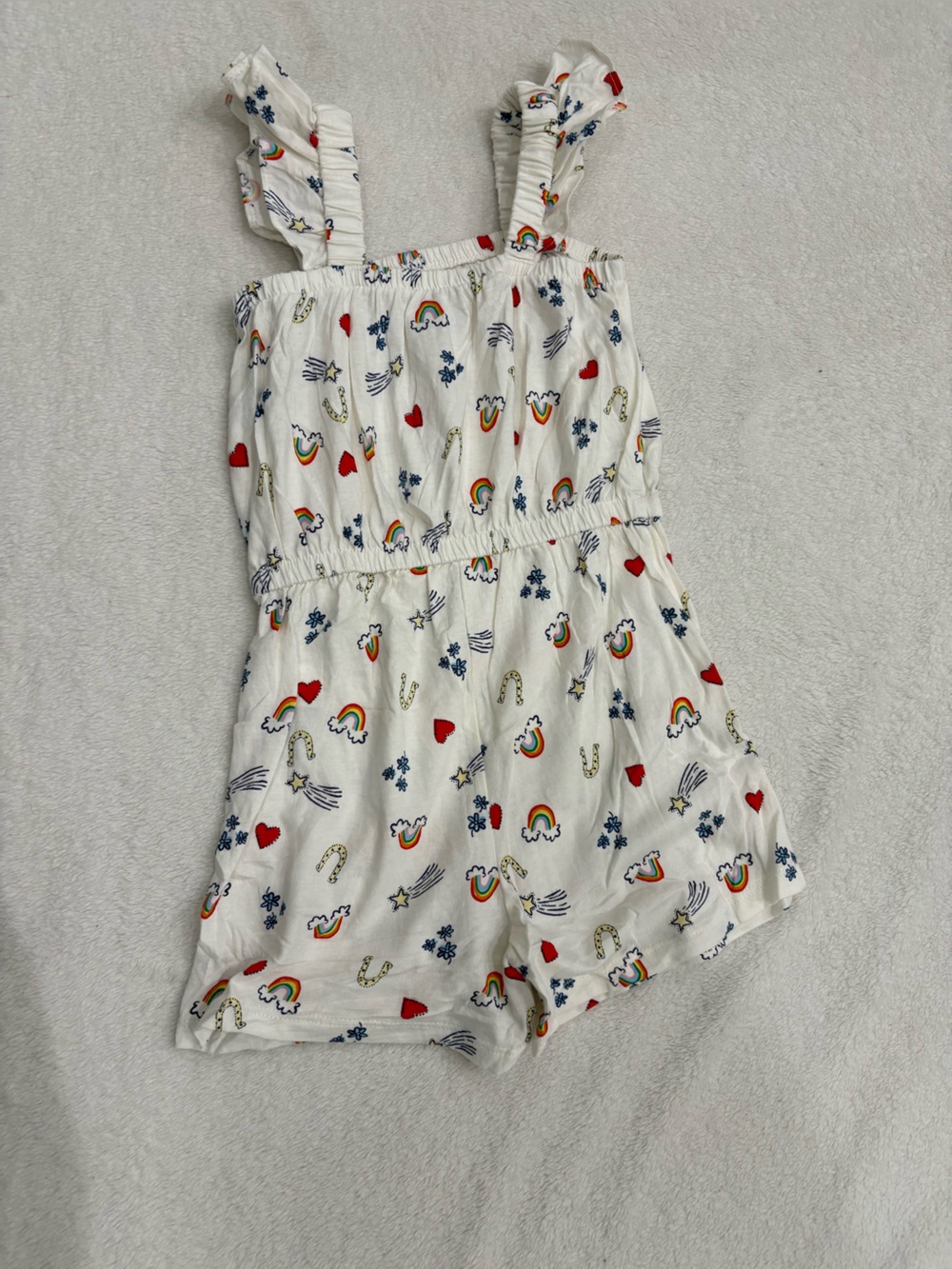 Old Navy White Girls Rainbow & Heart Ruffle Romper